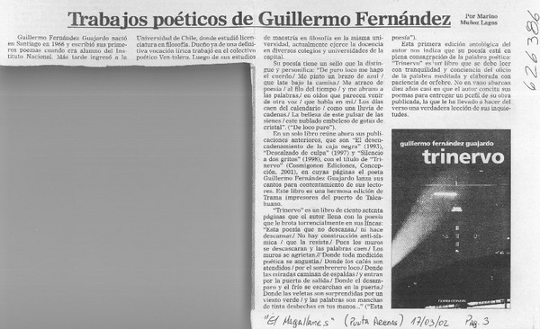 Trabajos poéticos Guillermo Fernández  <artículo> Marino Muñoz Lagos