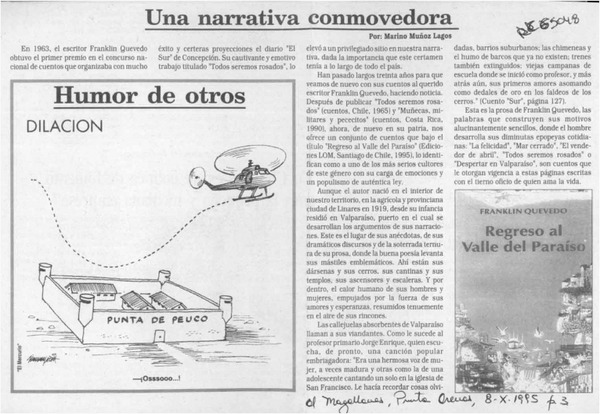 Una narrativa conmovedora  [artículo] Marino Muñoz Lagos.