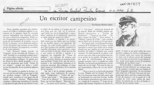 Un escritor campesino  [artículo] Marino Muñoz Lagos.