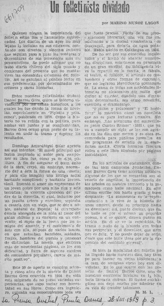 Un folletinista olvidado  [artículo] Marino Muñoz Lagos.
