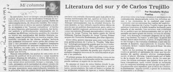 Literatura del sur y de Carlos Trujillo  [artículo] Rosabetty Muñoz.