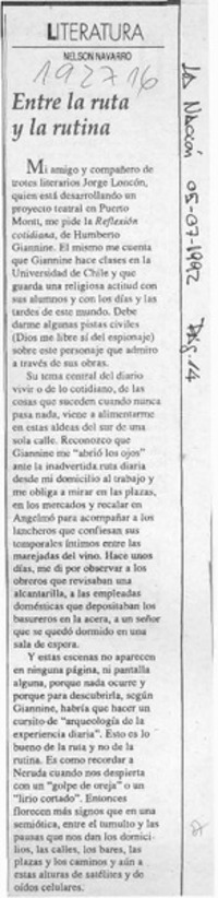 Entre la ruta y la rutina  [artículo] Nelsón Navarro.