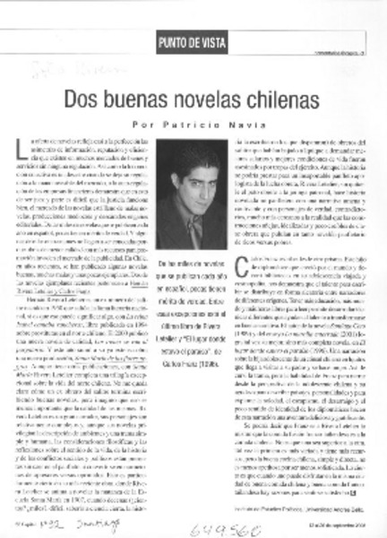 Dos buenas novelas chilenas  [artículo] Patricio Navia