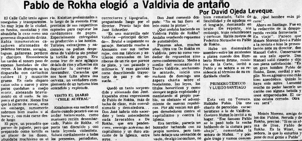 Pablo de Rokha elogió a Valdivia de antaño
