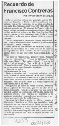 Recuerdo de Francisco Contreras  [artículo] David Ojeda Leveque.