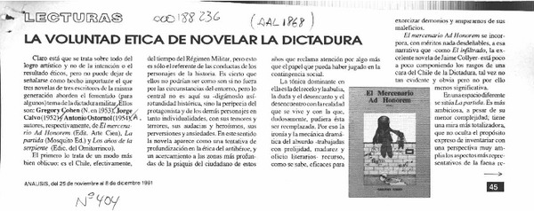 La voluntad ética de novelar la dictadura  [artículo] Carlos Orellana.