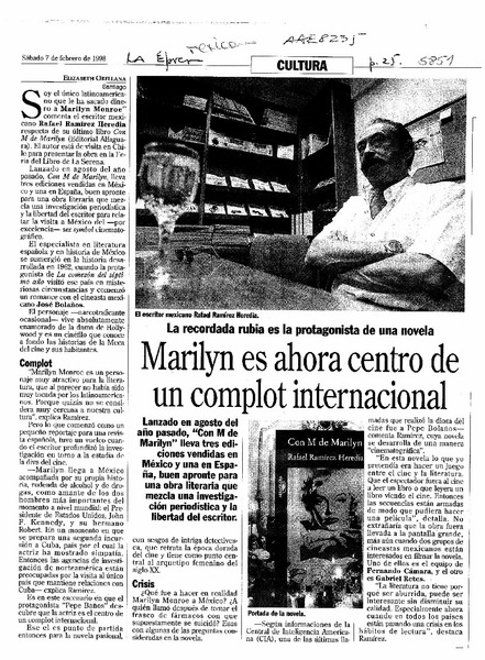 Marilyn es ahora centro de un complot internacional  [artículo] Elizabeth Orellana.