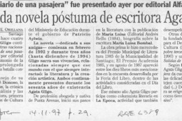 Publicada novela póstuma de escritora Agata Gligo  [artículo] E. Orellana.