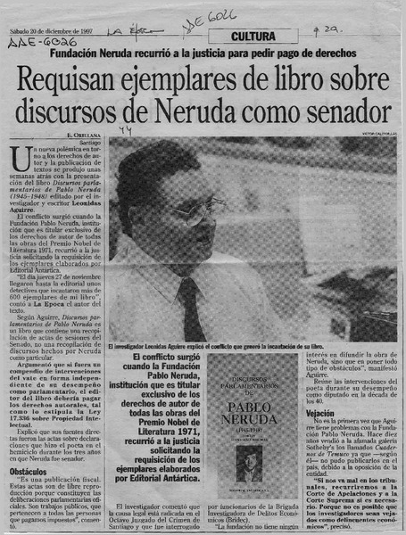Requisan ejemplares de libro sobre discursos de Neruda como senador