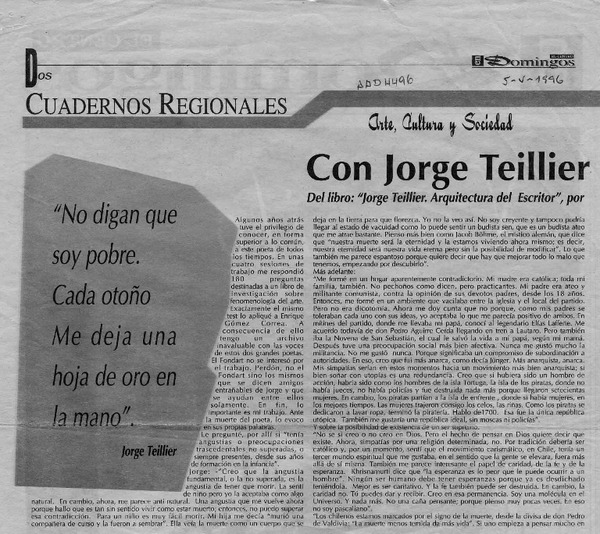 Con Jorge Teillier  [artículo] Hernán Ortega Parada.