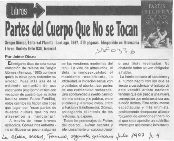 Partes del cuerpo que no se tocan  [artículo] Jaime Otazo.