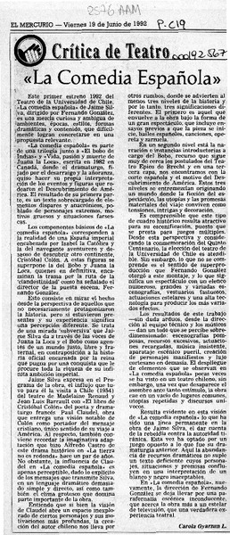 "La comedia española"  [artículo] Carola Oyarzún L.