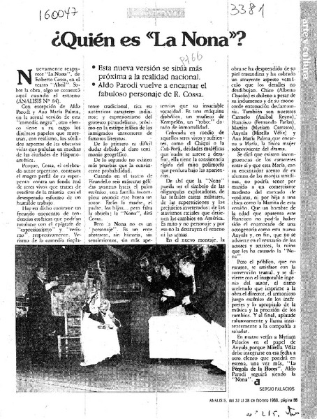 Quién es "La Nona"?  [artículo] Sergio Palacios.
