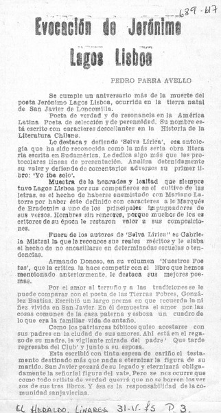 Evocación de Jerónimo Lagos Lisboa