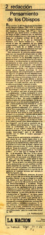 Pensamiento de los Obispos  [artículo] J. A. Parraguez.