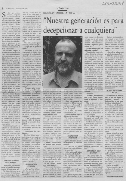 "Nuestra generaciób es para decepcionar a cualquiera"  [artículo] Patricia Montané Lepeley