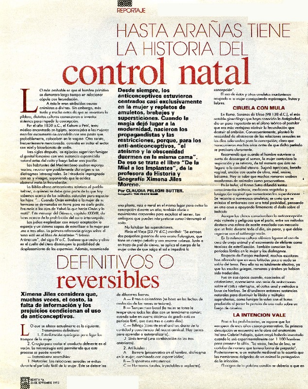 Hasta arañas tiene la historia del control natal  [artículo] Claudia Pelegri Sutter.