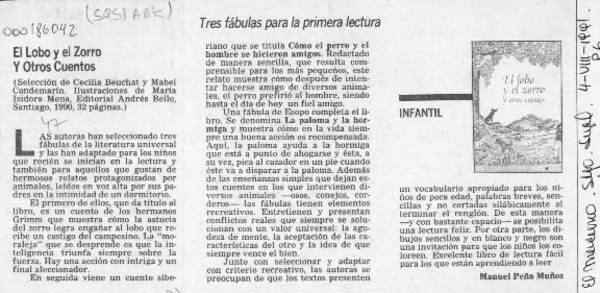 El lobo y el zorro y otros cuentos  [artículo] Manuel Peña Muñoz.