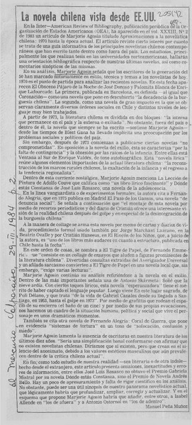 La novela chilena vista desde EE. UU.  [artículo] Manuel Peña Muñoz.