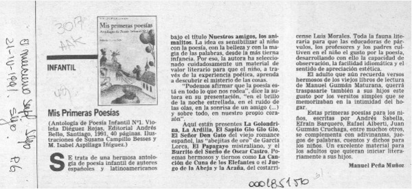 Mis primeras poesías  [artículo] Manuel Peña Muñoz.