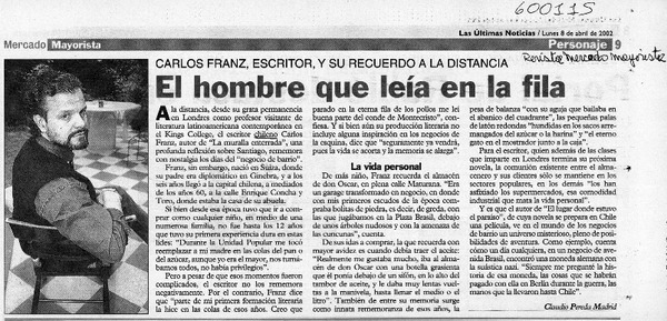 El hombre que leía en la fila  [artículo] Claudio Pereda