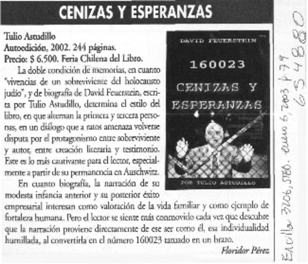 Cenizas y esperanzas  [artículo] Floridor Pérez