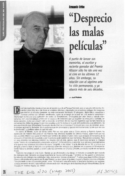 "Desprecio las malas películas"  [artículo] Joel Poblete