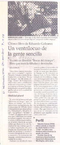 Ultimo libro de Eduardo Galeano : un ventrílocuo de la gente sencilla