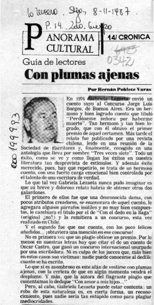 Con plumas ajenas  [artículo] Hernán Poblete Varas.