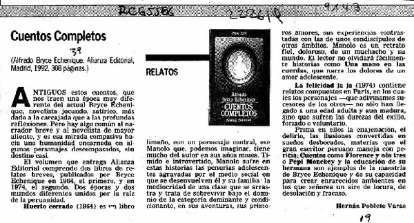 Cuentos completos  [artículo] Hernán Poblete Varas.