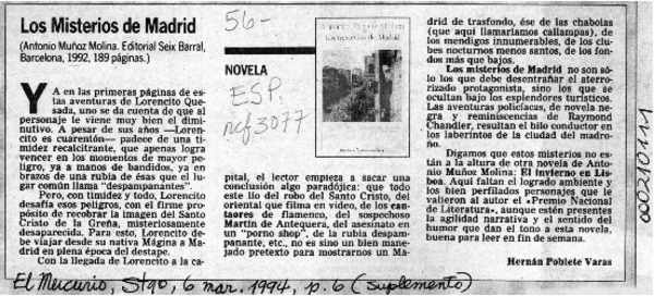 Los misterios de Madrid  [artículo] Hernán Poblete Varas.