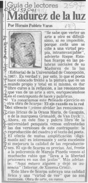 Madurez de la luz  [artículo] Hernán Poblete Varas.