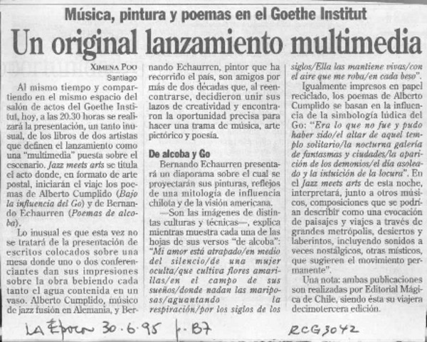 Un original lanzamiento multimedia  [artículo] Ximena Poo.