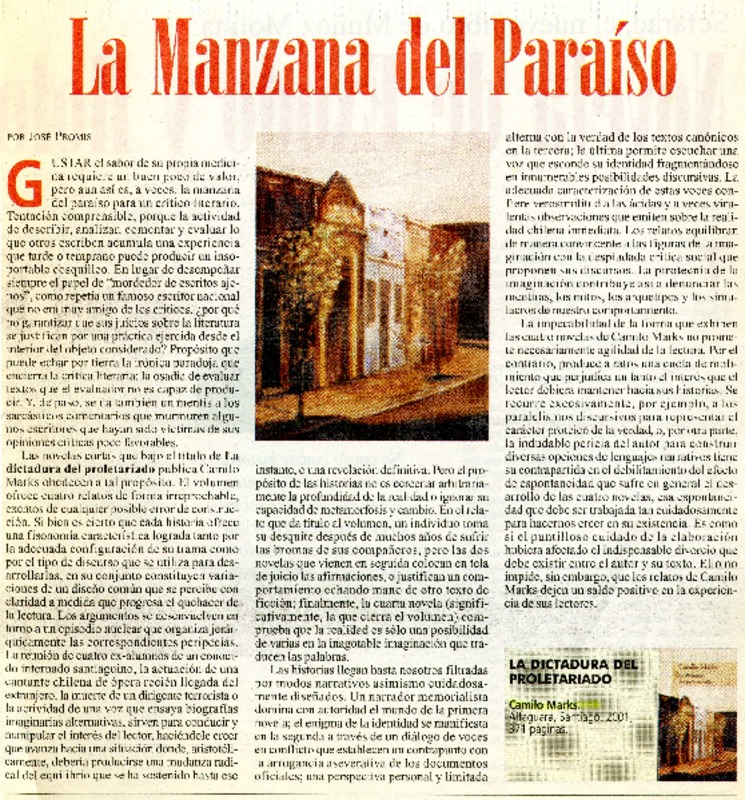 La manzana del paraíso  [artículo] José Promis