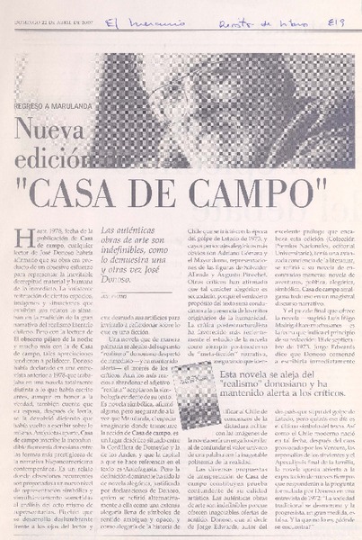Nueva edición de "Casa de campo"