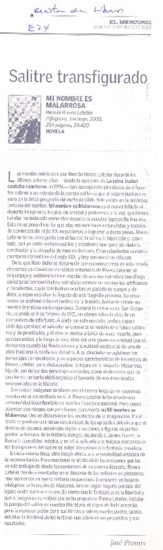 Salitre transfigurado  [artículo] José Promis.