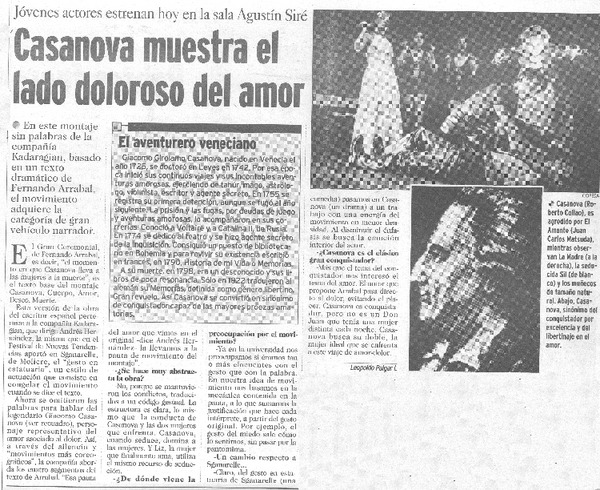 Casanova muestra el lado doloroso del amor