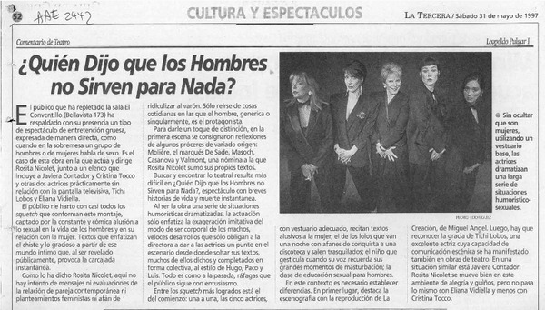Quién dijo que los hombres no sirven para nada?  [artículo] Leopoldo Pulgar I.