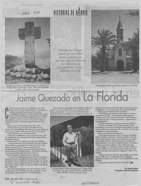 Jaime Quezada en La Florida  [artículo] Miguel Laborde.