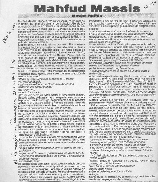 Mahfud Massis  [artículo] Matías Rafide.