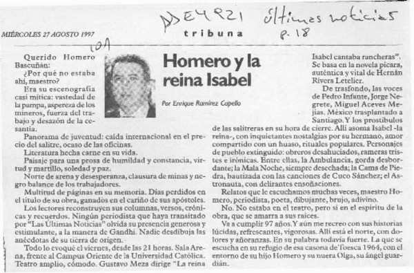 Homero y la reina Isabel  [artículo] Enrique Ramírez Capello.