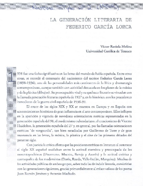 La generación literaria de Federico García Lorca
