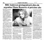 Bibi Andersen protagonizará obra de argentina Diana Raznovic el próximo año  [artículo] J. I. V.