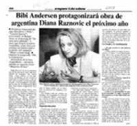 Bibi Andersen protagonizará obra de argentina Diana Raznovic el próximo año  [artículo] J. I. V.