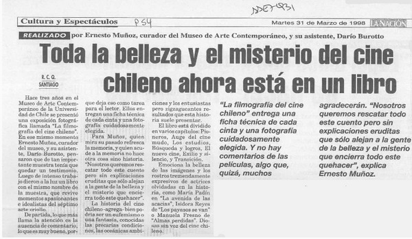Toda la belleza y el misterio del cine chileno ahora está en un libro  [artículo] R. C. Q.
