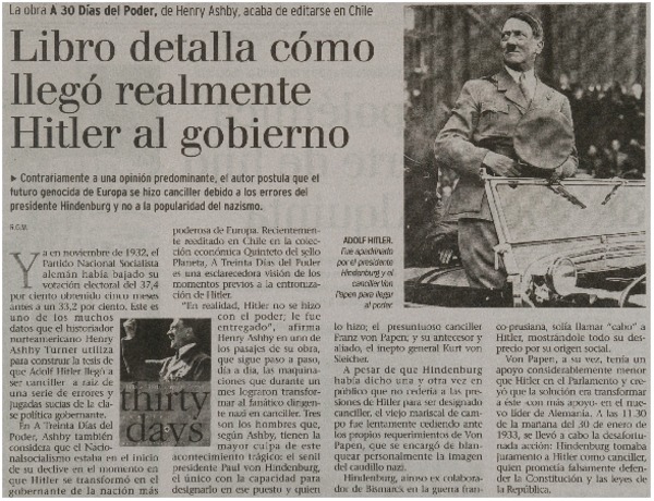 Libro detalla cómo llegó realmente Hitler al gobierno
