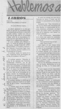 "Goethe, aproximaciones a Fausto"