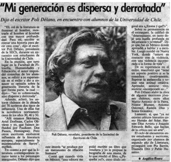 "Mi generación es dispersa y derrotada"