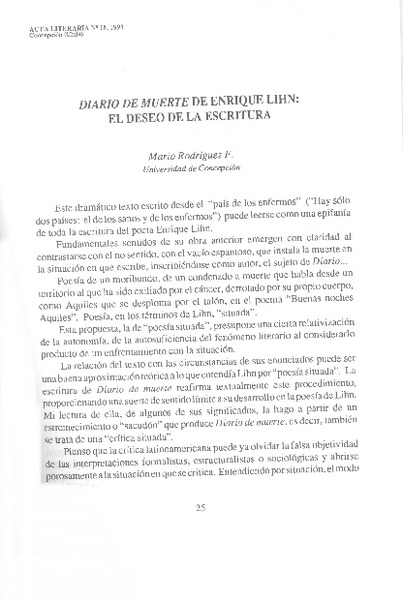 Diario de muerte de Enrique Lihn: el deseo de la escritura