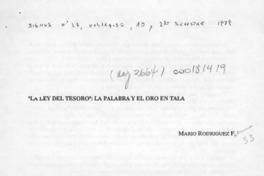 "La ley del tesoro", la palabra y el oro en "Tala"  [artículo] Mario Rodríguez F.